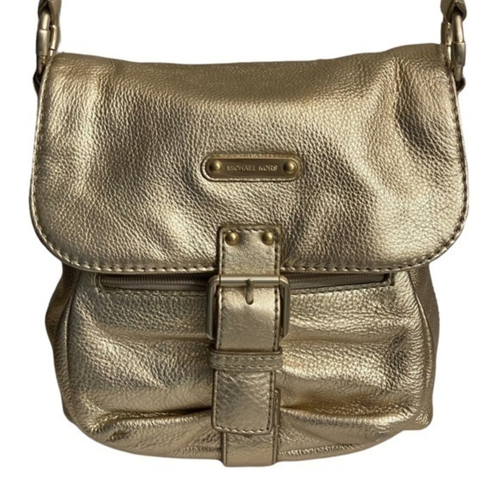 Michael kors gold leather messenger bag
